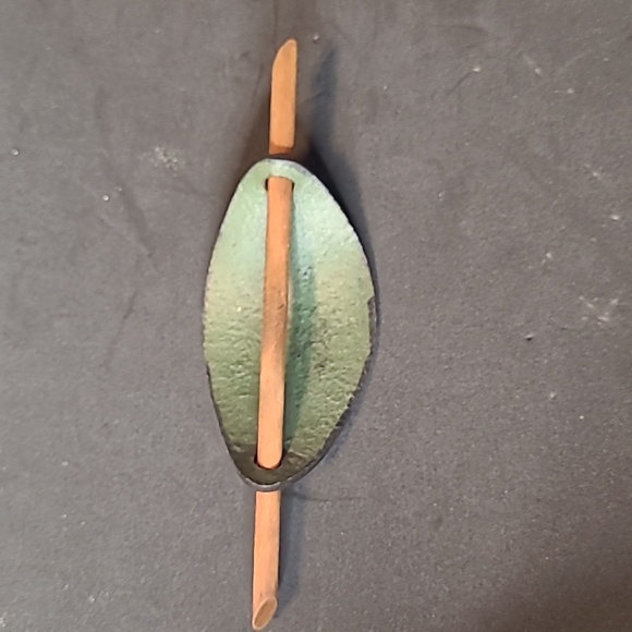 Green, Brown, And Orange Floral Leather Stick Barrette Pin - Picture 3 of 3